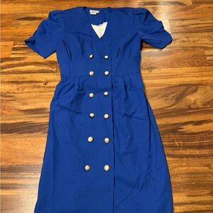 Chic Royal Blue Double-Breasted Midi Dress